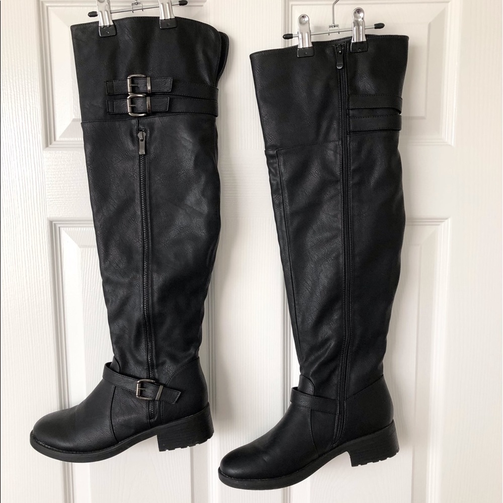 Dream Pair Nearly New Over the Knee Lined Black Boots, Round Toe, Inside Zipper
